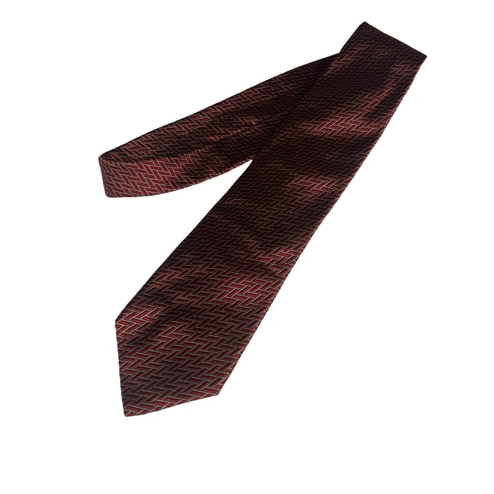 Vintage Ike Behar Hand Tailored Silk Tie USA Burgundy Gold Harold's Houston
